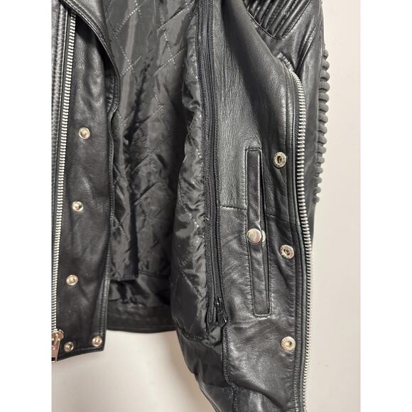 IK Leather Jacket Mens Large Black Biker Moto Asymmetrical Zip Quilted Ribbed - Picture 7 of 16